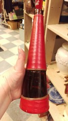 Vintage unusual bottle with leather covering, cool collectible, 11 x 3 inches