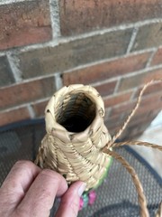 Wicker Rattan Straw Wine Bottle Carrier Holder Decorative Design Vintage Mid-Mod
