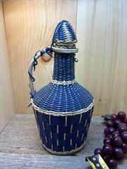 Vintage Blue Woven Wine Bottle Jug with Lid Wrapped-Albania