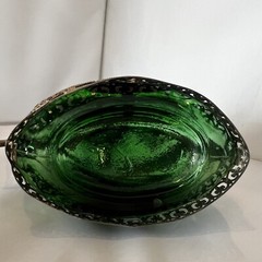 ANTIQUE 9.5” FILIGREE Wrapped Emerald GREEN GLASS Decanter