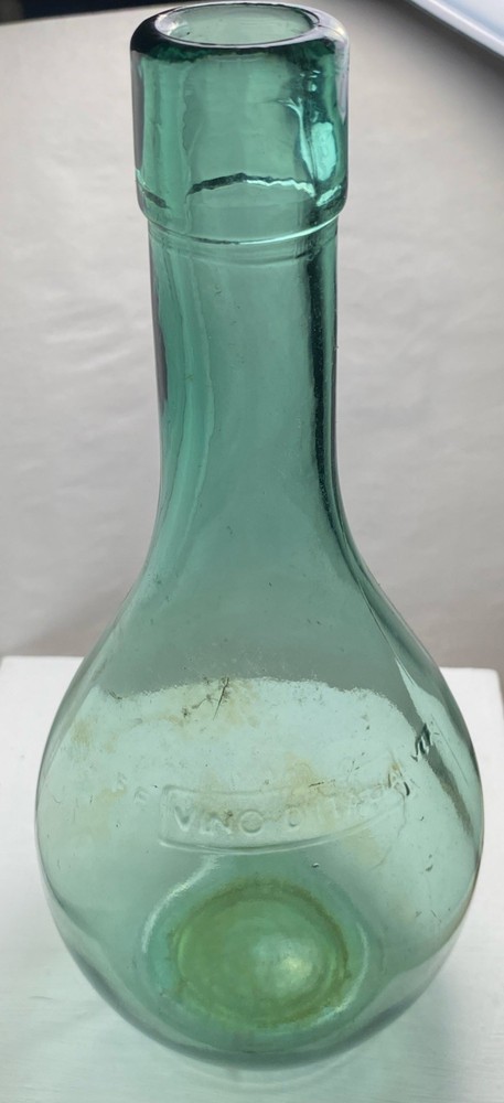 Vintage DF Vino D&rsquo;Italia Green Teal Glass Round Bottom Wine Bottle!! No Cork