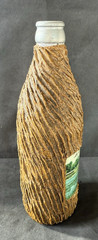 Hungarian Hortobagy Scene Wine Bottle Faux Bark Wood Covered Bottle Used Vintage