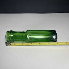 Vintage Emerald Green Glass Long Neck Bottle Square Base 6”