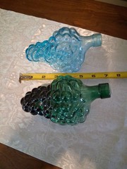 2- Vintage Italian Glass Grape Cluster Wine Decanters 1 Aqua Blue 1 Green
