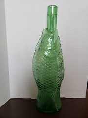1970s Vintage Green Glass Fish Shaped Wine Bottle Decanter Italy Beautiful