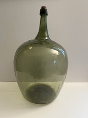 Vintage 20&Prime; Hand Blown Wine Bottle DemiJohn Antique Green Glass Rare