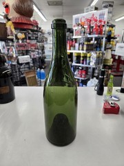 Vintage Hand Blown Dark Green Glass Wine Bottle In Good Condition