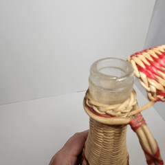 Vintage Valencia Colorful Wine Bottle Plastic Woven Wicker Spain MCM Bohemian