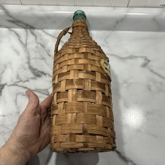Vintage 1959 BOLLA Wine Wicker Wrapped Green Glass Bottle 16 1/2 Inches Tall
