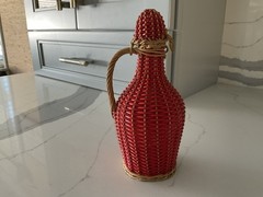 Vintage 7.5” Red & beige Demijohn Wine Bottle Wicker