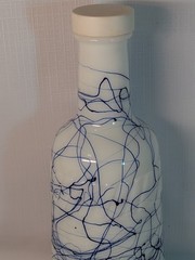 Vtg Hazel Atlas Wine Bottle Cobalt Blue Drizzle Milk Glass Welch&rsquo;s MCM Bar 50s