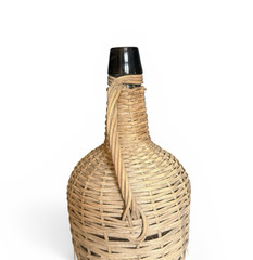 Vintage Wicker Rattan Demijohn Wine Whiskey Bottle – Brown Amber Glass Decor 16”