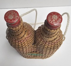 Vintage Double Wine Woven Wicker Demijohn Style, Wine Bottles Empty