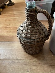 Large Antique French Wicker Enclosed Demijohn 15” With Handle