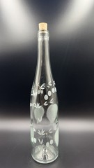 Vintage Tall Etched Cherry Pattern Clear Glass Wine Bottle With Stopper 13&Prime;