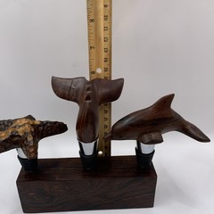 Hand Carved Wine Bottle Stopper SET Of 4 Dolphin Starfish Whale Tail Handcrafted
