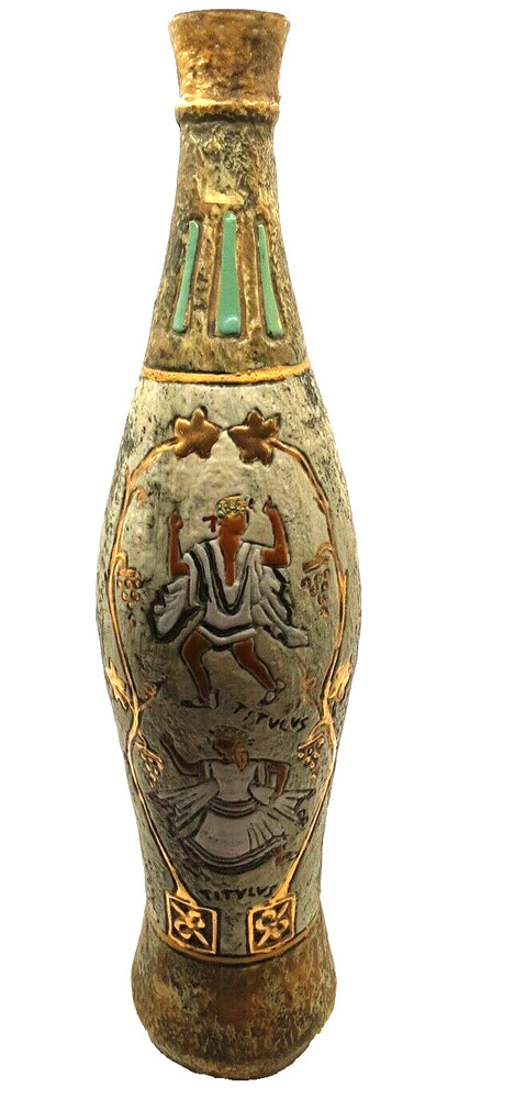 Vintage Italian Clay Ceramic Wine Bottle Titulus 24k Accents Italy No Cork