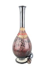 1953 Silver Overlay Floral Design Pink Glass ItalRosa Wine Bottle w/ Labels