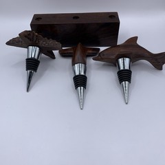Hand Carved Wine Bottle Stopper SET Of 4 Dolphin Starfish Whale Tail Handcrafted