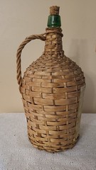 Vtg Wicker Wrapped Demijohn Barrocao Green Glass Wine Bottle 15.5”