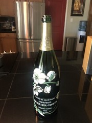 Vintage Perrier-Jouet France Fleur de Champagne Empty Hand Painted Green Bottle