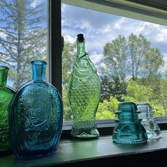 1960-70s Vintage Green Glass Italian Fish Shaped Wine Bottle Decanter w/Cork 13&Prime;