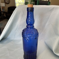 Vintage Cobalt Blue Ornate Glass Wine Bottle 11  » Tall