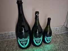 3 Empty dom perignon champagne bottle, 3 Different Size JEROBOAM, Magnum, Brut