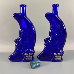 Cobalt Blue Man in the Moon Face Wine Bottle Bridgeview Winery Oregon Riesling