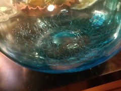 Blue Demijohn Studio Blown Glass Large bottle Crackled Bottom Polished Pontil