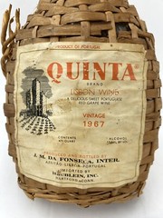 Vintage Wicker Wrapped Clear Glass Quinta Lisbon Wine Bottle Portugal Empty.
