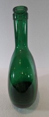 Emerald Green Glass Oval Bottle 8” Tall Marked On Bottom Vintage