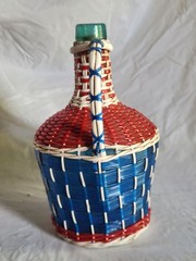 Vintage Viresa Demijohn Wine Bottle Scoubidou Woven Plastic Wicker Jug 1L 1960s