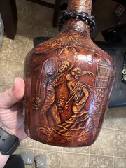 Spanish Matador Brown Leather Wrap Wine Bottle Jug Stopper Cork Catalan VTG