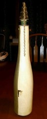 Vntg Leather Wine Bottle. Probably Italy, Green, White, Red, With Wood Stopper