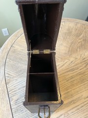Antique Double Bottle Wine Caddy Wood And Leather W/ Buckle