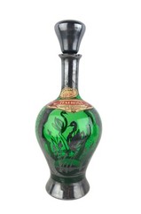 1953 Silver Overlay Swan Pond Design Green Glass ItalRosa Wine Bottle w/ Labels