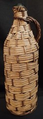 Antique Aqua Green Rattan Wrapped Glass Demijohn Bottle 16&Prime; Jug Wicker Woven A+!