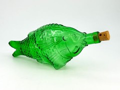 Vtg Green Fish-Shaped Collectible Wine Bottle Italy Self-Standing Original Cork