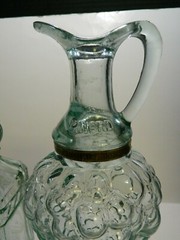 Vintage (2) Embossed Aqua Green Glass Ewer / Decanters 11.75&Prime; (Pinord) Excellent