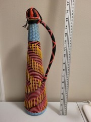 Vintage 50&rsquo;s 60&rsquo;s ? Bohemian Wine Decanter Plastic Wicker Wrapped Bottle SPAIN