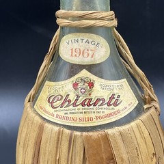 1967 Chianti Wine Bottle Rattan Wrap Wicker Basket Loop Italy Bandini Vintage