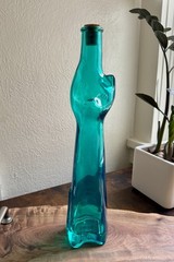 Rheinhessen Riesling Cat Bottle Teal Blue Green Figural Glass Germany Vintage