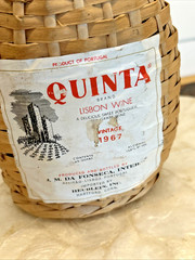Vintage 1967 Wicker Wrapped Portugal QUINTA Lisbon Wine Bottle Empty