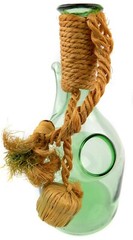 Vintage Wine Decanter with Ice Chamber Green Hand Blown Glass Straw Corks