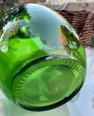 Vintage Emerald Green Glass Demijohn Wine Bottle in Wicker Basket Glass Carboy