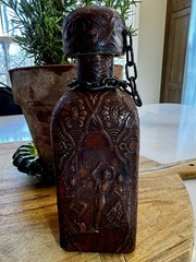 VTG Barware Leather Covered Wrapped Spanish Wine Decanter Wine Bottle 8.5 in