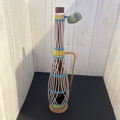 Vintage Plastic Wicker Wrapped Wine Bottle Decanter Mid Century Bohemian Style