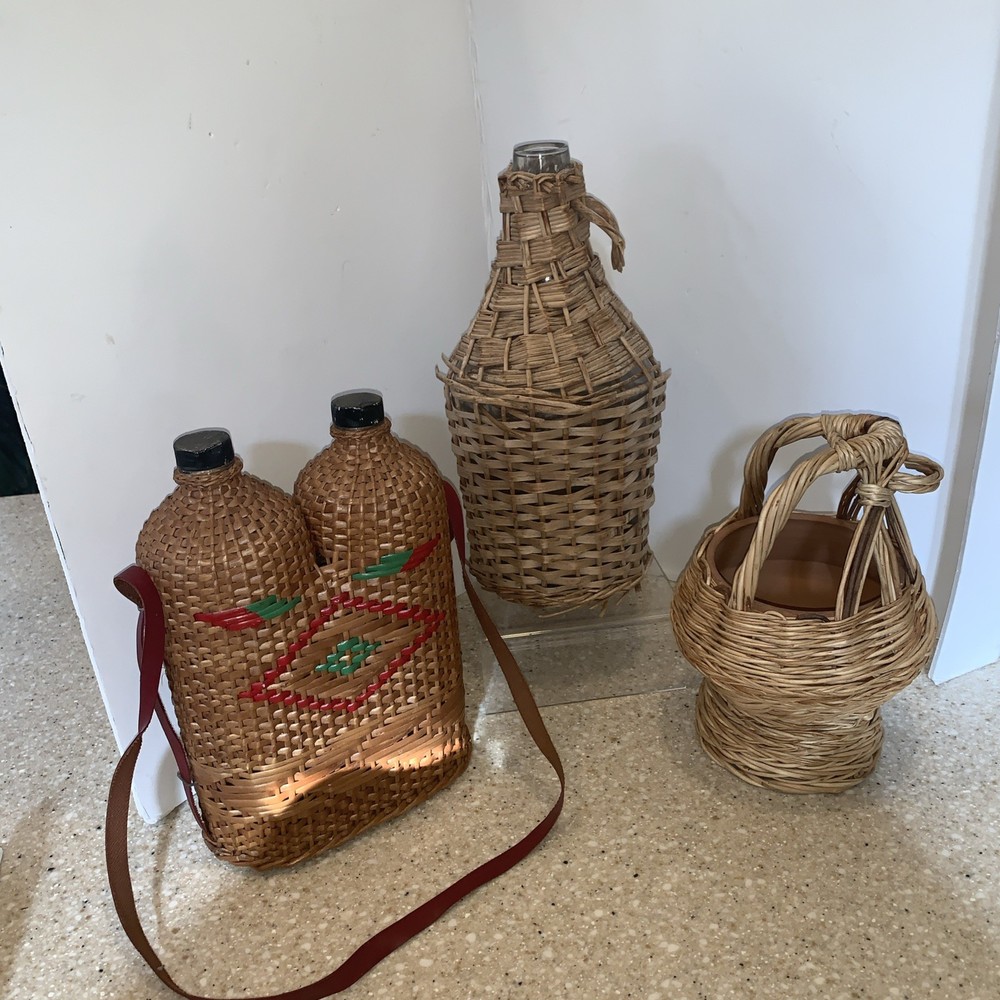 VINTAGE WICKER Demi John & WINE BOTTLE HOLDER ?LOT 3