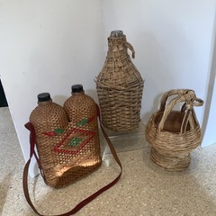 VINTAGE WICKER Demi John & WINE BOTTLE HOLDER ?LOT 3